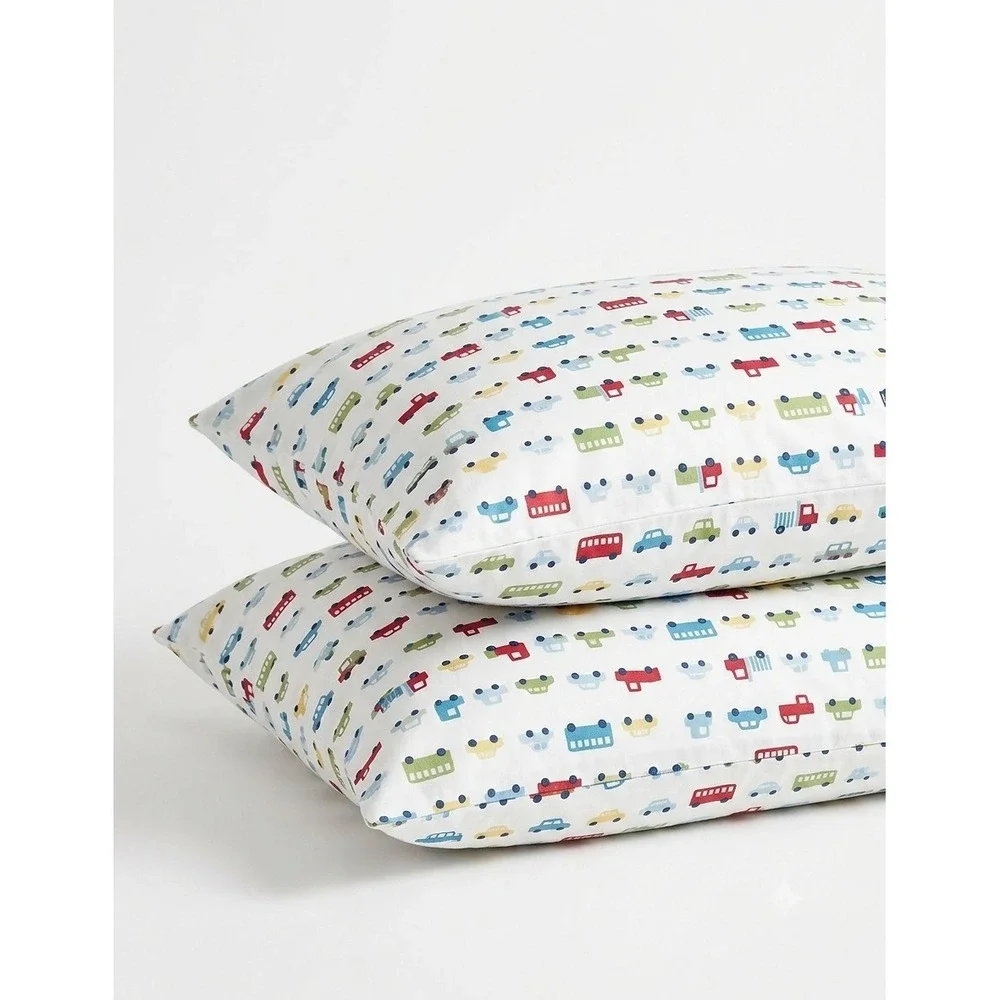 Pottery Barn Kids Brody Standard Pillowcases Set of 2 Cars Trucks Vehicles White
